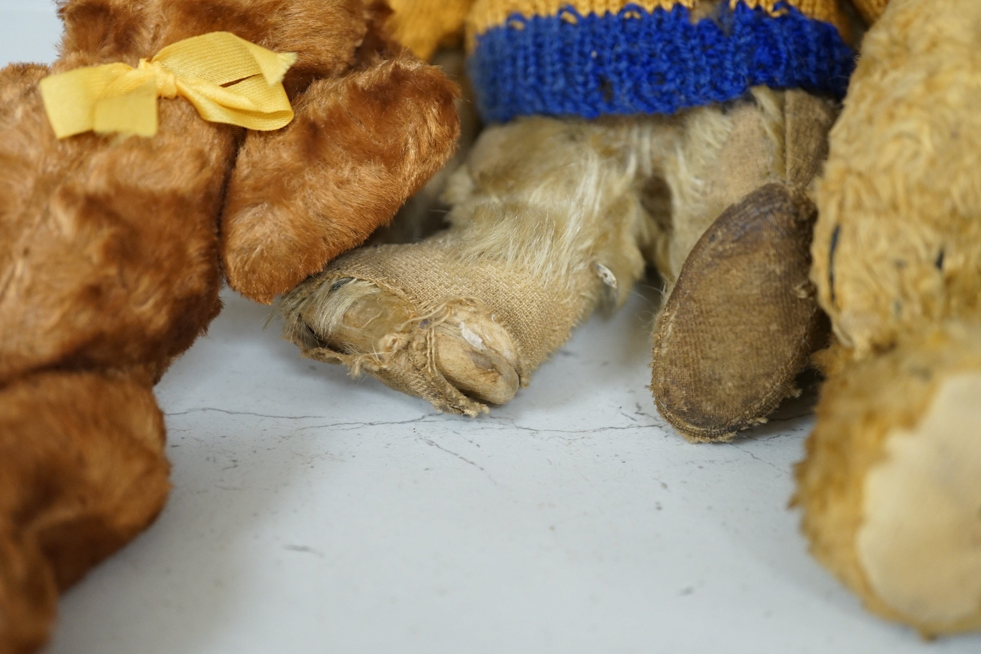 Six various Teddy bears, three early English, another by Chad Valley